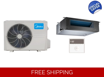 Midea 18K-Btu 18 SEER2 Slim Duct Mini Split H-Heat Pump (-22°F) E-Star: 11.7 EER/9.5 HSPF (R410a)